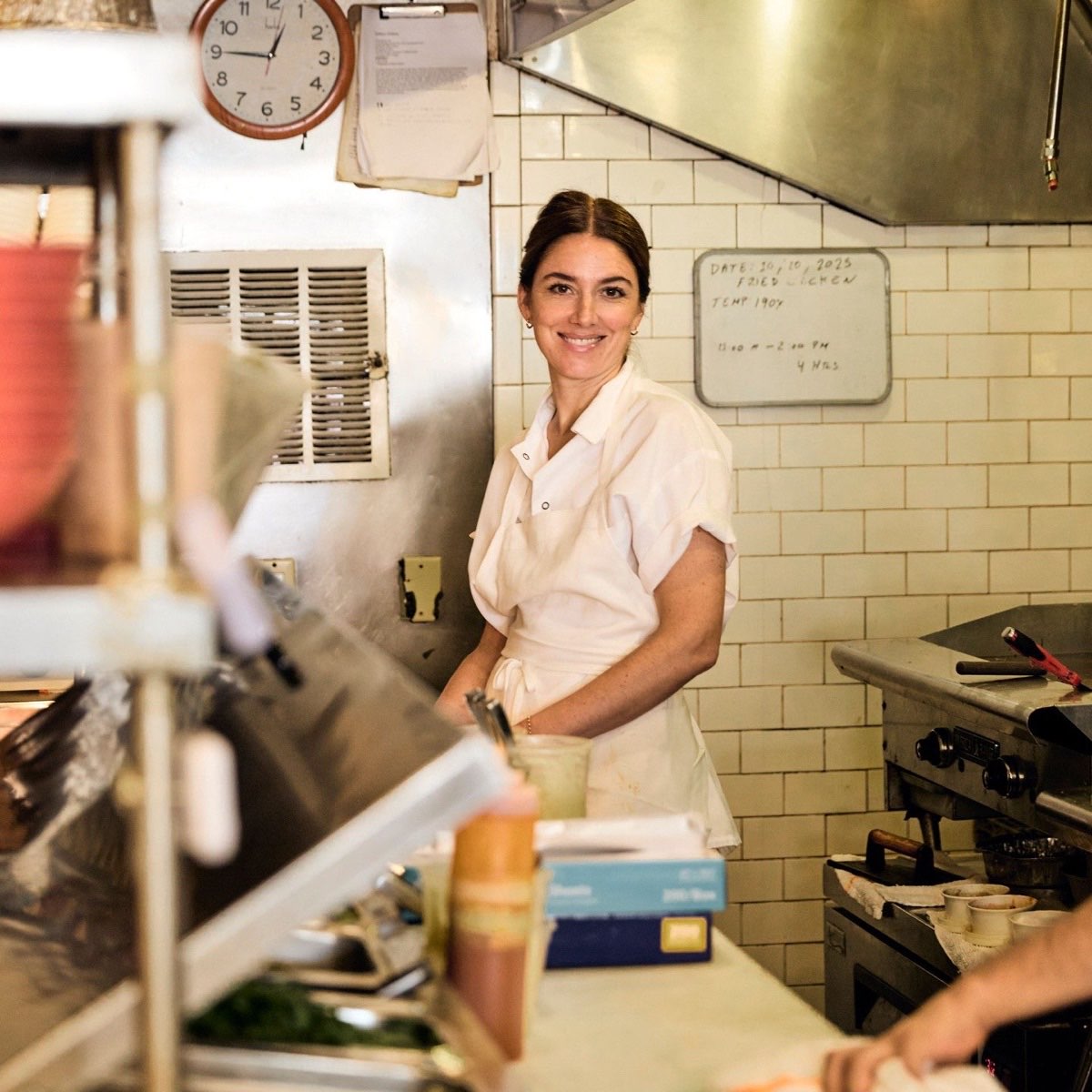 Sarah Sanneh smiling in the Pies 'n' Thighs kitchen